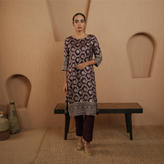 Purple Royal Bloom Brocade Kurta
