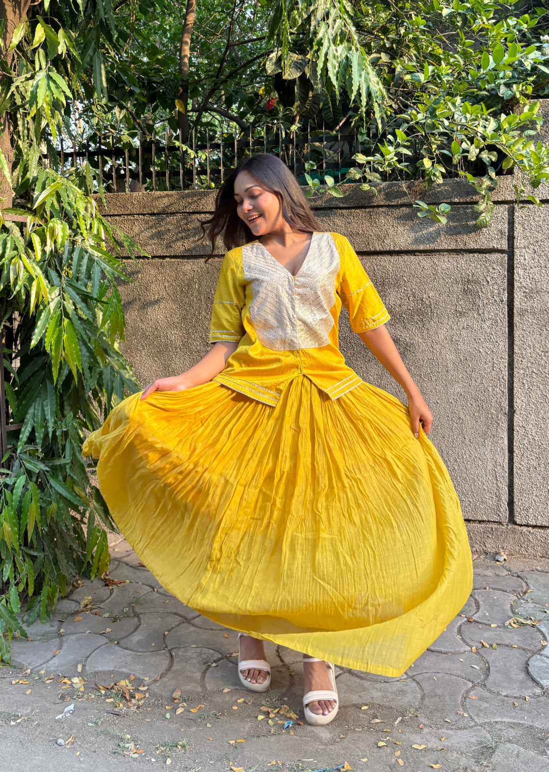 Sunshine Yellow Chanderi Lehenga & Choli