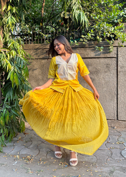 Sunshine Yellow Chanderi Lehenga & Choli