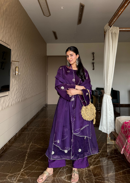 Purple Shimmer Kurta Set with Dupatta