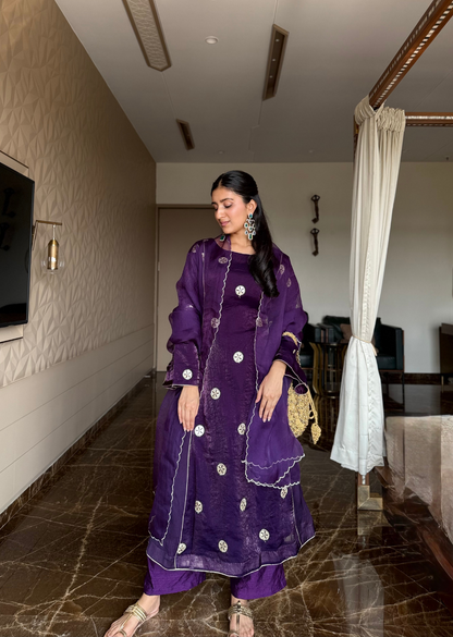 Purple Shimmer Kurta Set with Dupatta