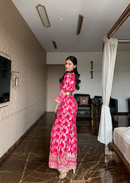 Pink Brocade Jumpsuit for a Statement Look