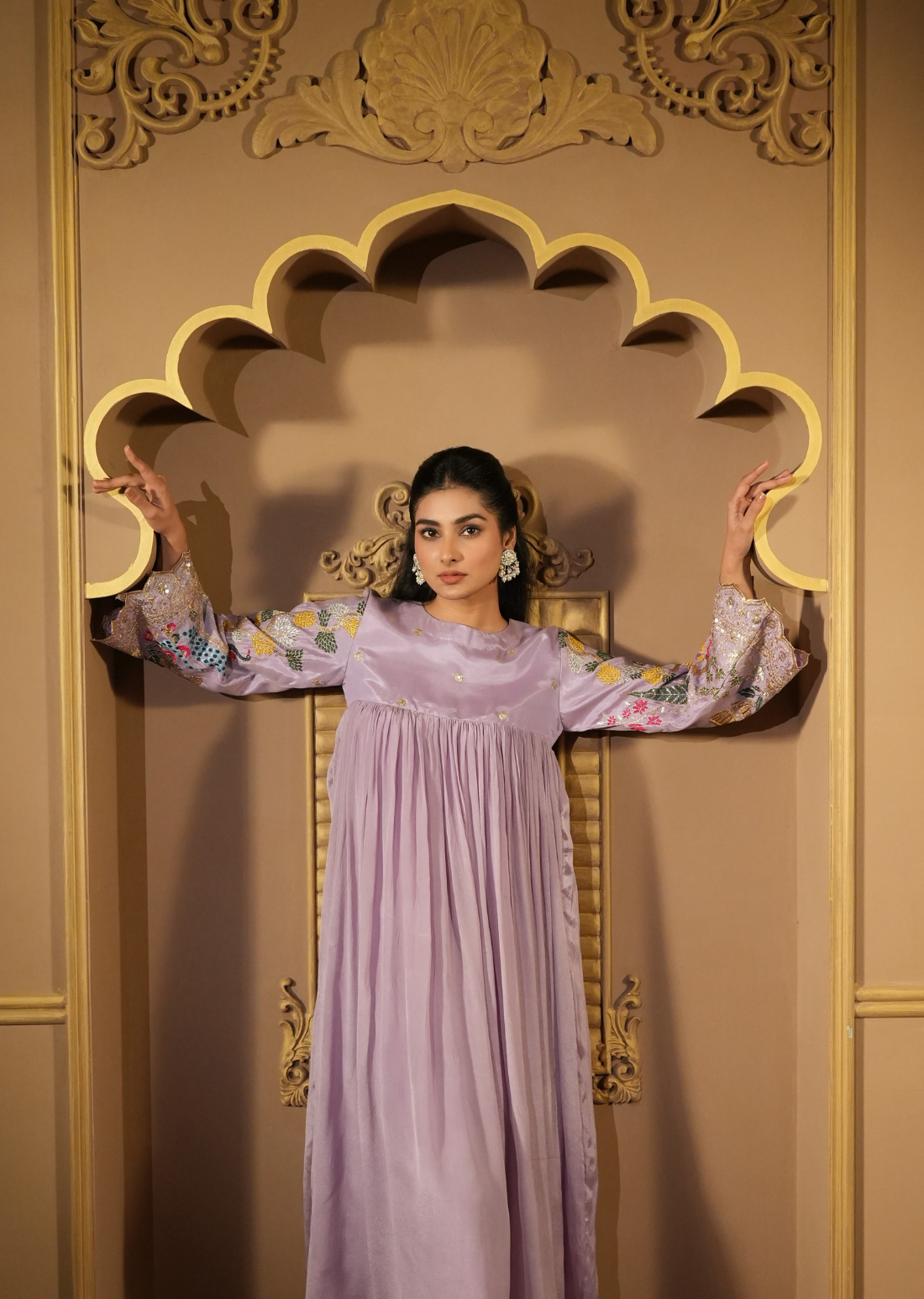 Lavender Zari Embroidered Dress