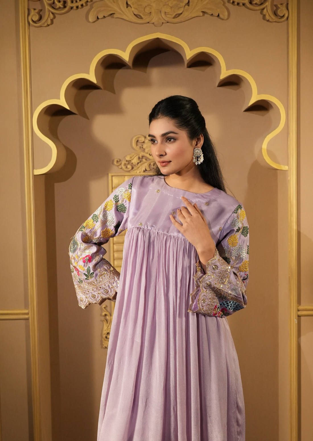 Lavender Zari Embroidered Dress