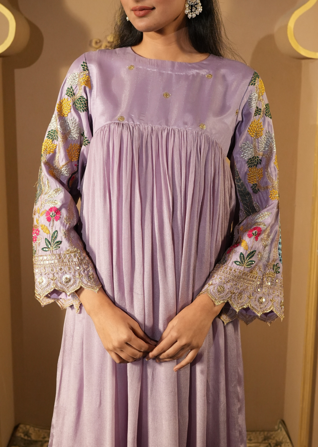 Lavender Zari Embroidered Dress