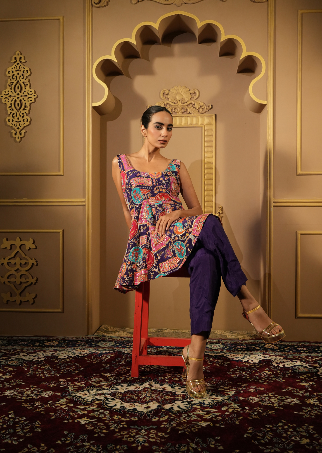 Royal Zari Ensemble Anarkali Top With Pants