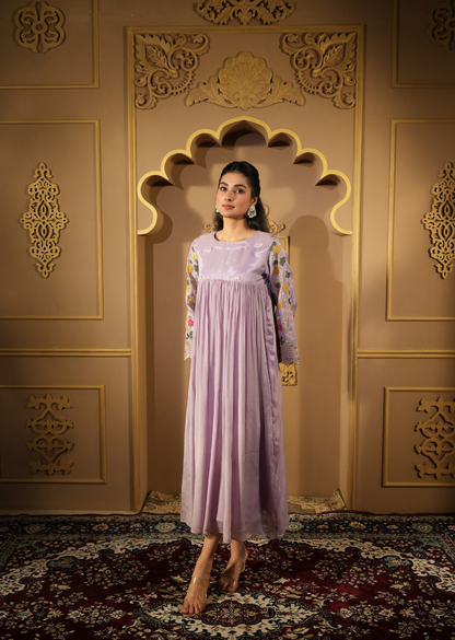 Lavender Zari Embroidered Dress