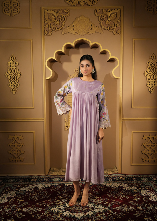 Lavender Zari Embroidered Dress